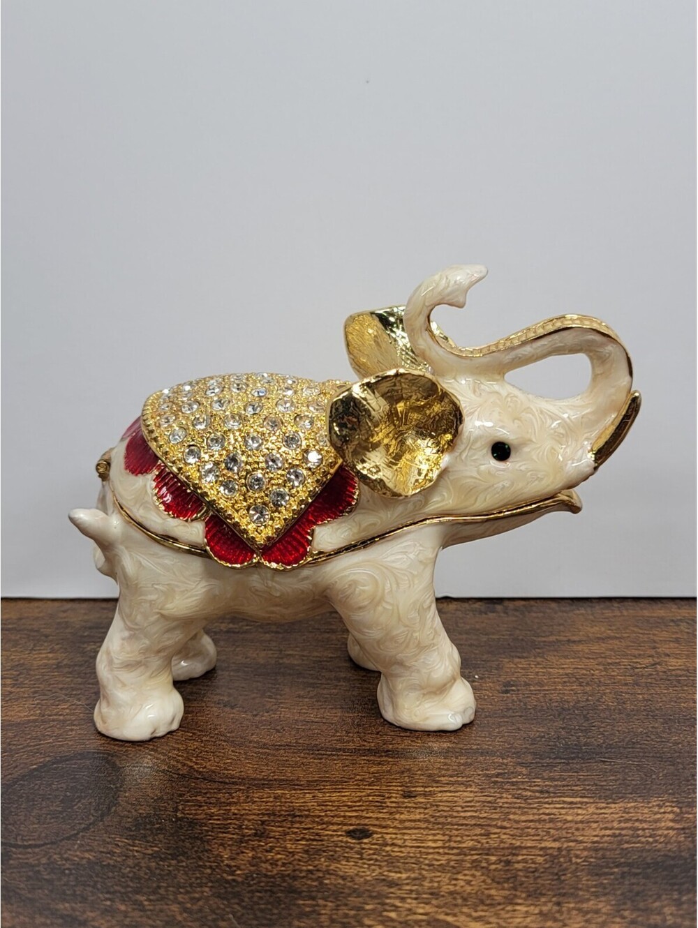 Jeweled Enameled Elephant  Hinged Trinket Box